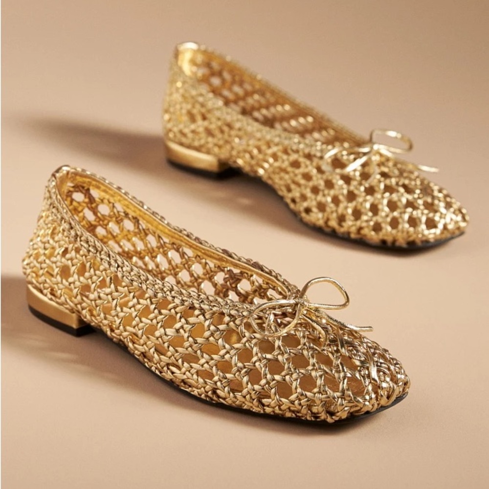 Jeffrey Campbell Gold Weave Me Flats